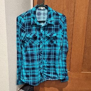 Blue Plaid Button-Up Shirt